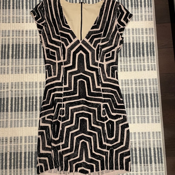 Parker Sequin Cocktail Party Dress, Nude with Black beading, Size 2 - Picture 7 of 9